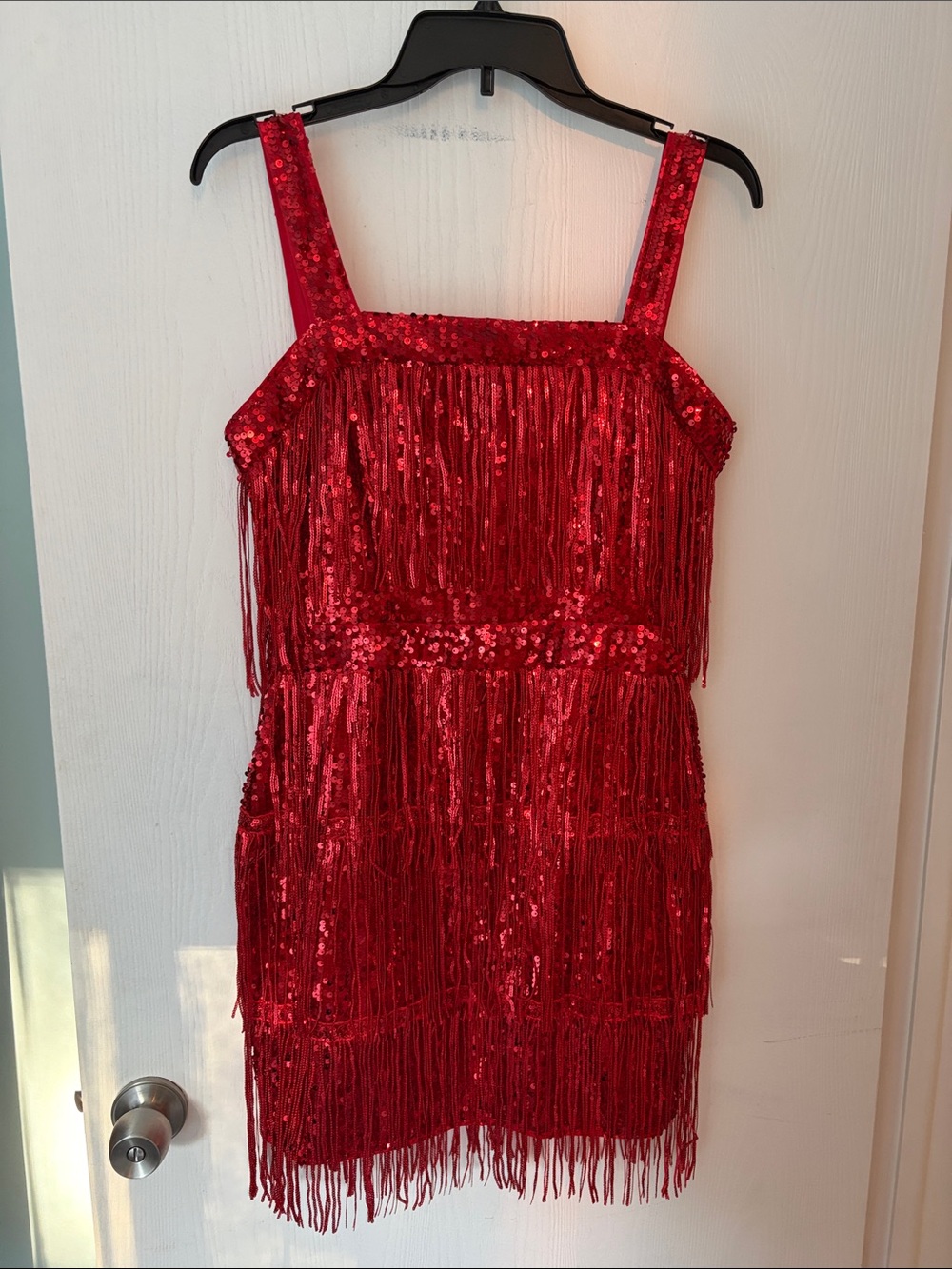 Red Sequin Fringe Party Dress